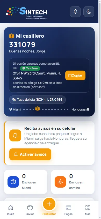 Inicio del portal del cliente en el celular