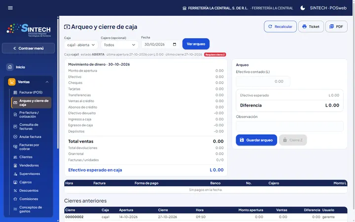 Arqueo y cierre de caja del punto de venta
